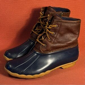 Sperry Top Sider Saltwater Brown Navy Duck Boots Women’s Size 9.5